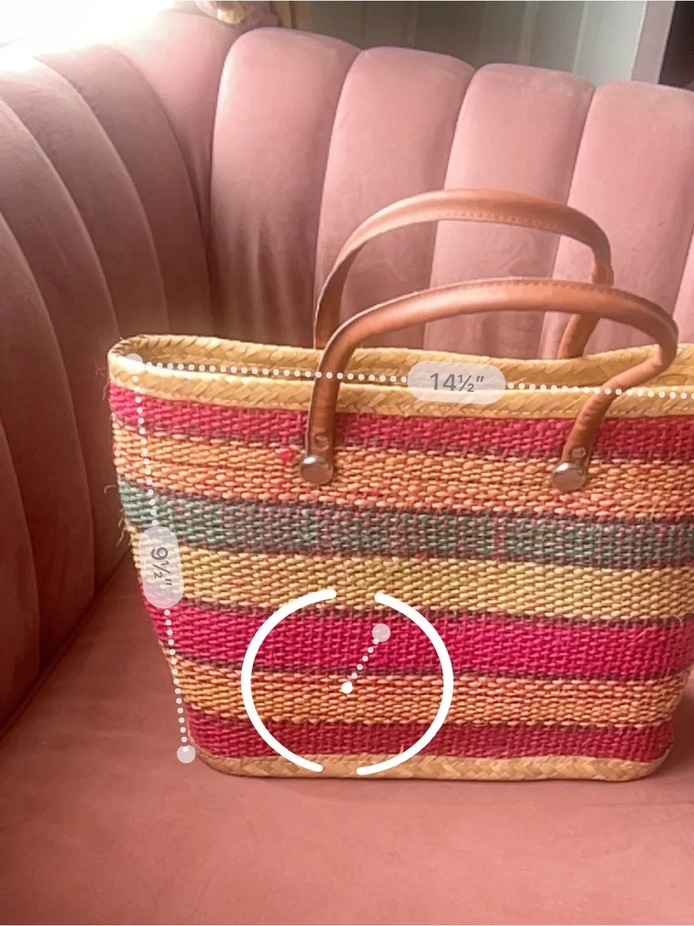 Striped Straw Tote Bag with Pink, Natural & Mint Accents - Picture 6 of 7